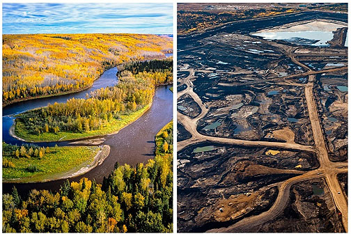 Boreal forest before; tar sands after. source