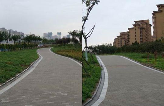 Tianjin Eco-City sidewalks as currently built. Image credit: Tianjin Eco-City
