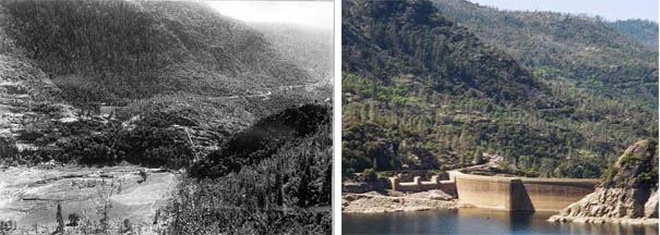 The Hetch Hetchy Valley before and after the dam. Images via Wikimedia.